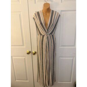 Lulus Womens M Coastal Grooves White Multi Striped Swim Cover Up Maxi Dress